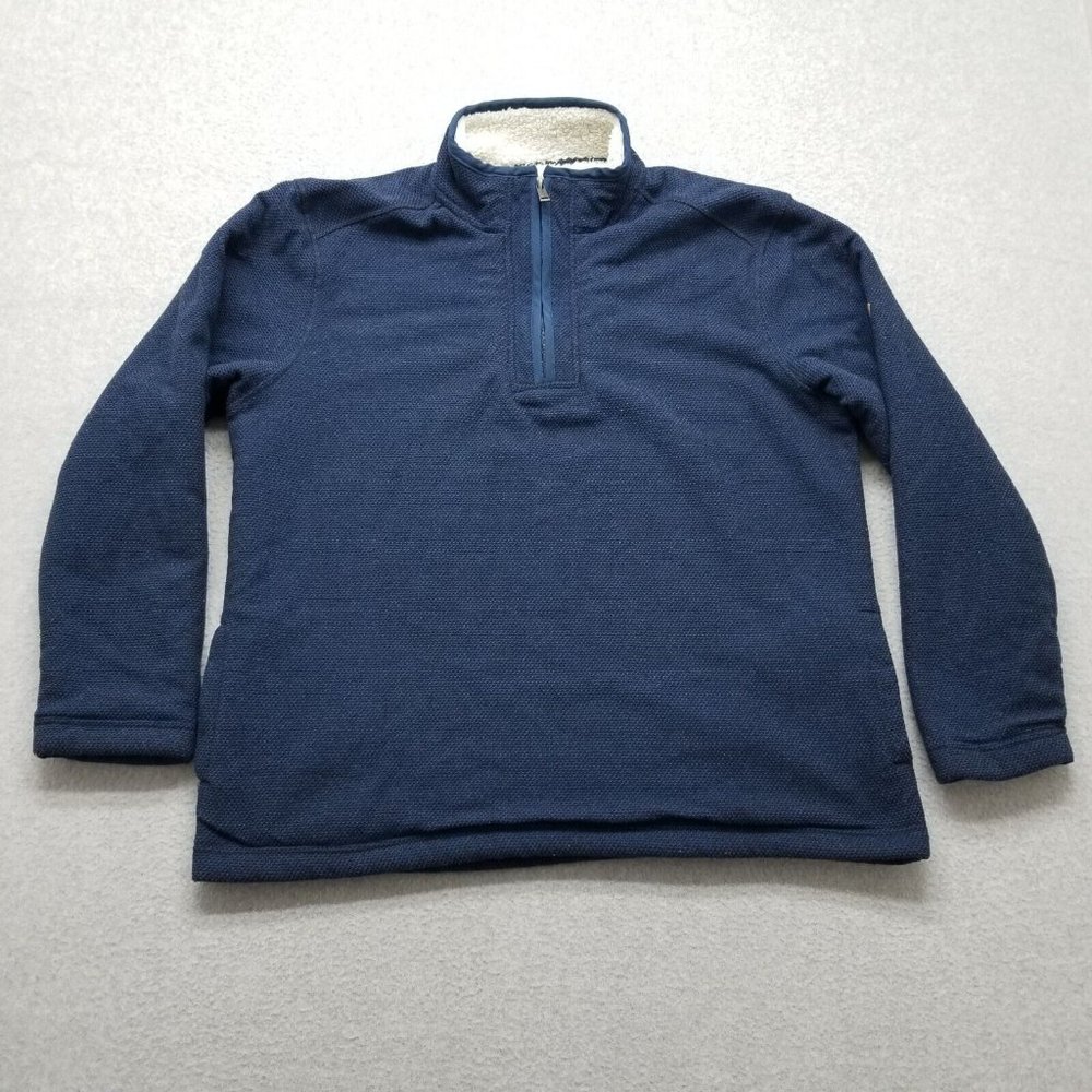 Orvis Sweater Mens XL Blue Long Sleeve Pullover Mock‎ Neck Zip Sherpa Lining